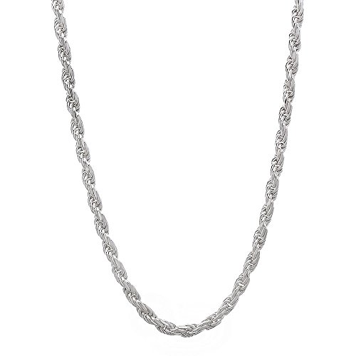Men's 2.2mm Real 925 Sterling Silver Diamond-Cut Rope Chain Necklace, 26