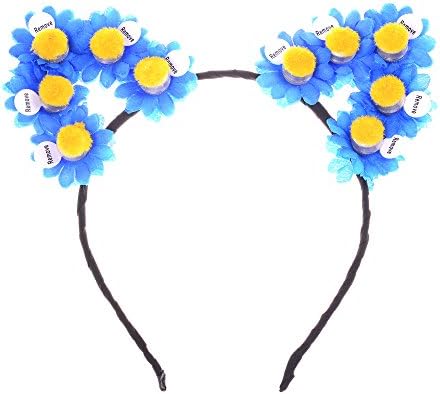 Isooak Cat Ear with Daisy Flowers Led Headband for Holiday Festival Crown (blue)
