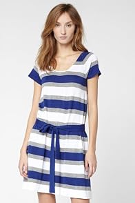 Short Sleeve Lightweight Cotton Bold Stripe A-Line Sweater Dress