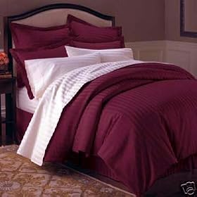 MARRIKAS 400TC Egyptian Cotton QUEEN BURGUNDY STRIPE Duvet Cover Set