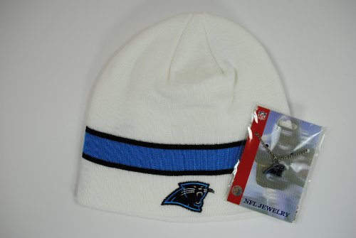 Carolina Panthers Gift Set - Reebok White Knit Beanie Cap - Logo Pendant Necklace