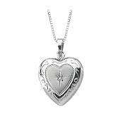 Sterling Silver with 0.006 ct. Diamond and 13.50 x 13 MM Heart Shaped Locket Pendant with Chain