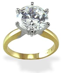 14KT Two-Tone 3.0 CTW Round CZ Solitaire Ring