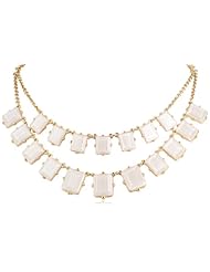 Two Row White Sparkle Resin Square Stone Statement Necklace, 17.5"