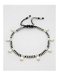 Cotton Waxed Thread Fresh Water Pearls Anklet In Zinc