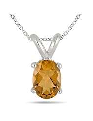 7x5MM All Natural Oval Citrine Stud Pendant in .925 Sterling Silver