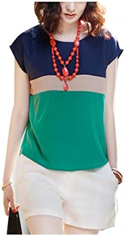 VOBAGA® Women's Loose Casual Stripe Color Collision T-Shirt Tops Blouse