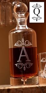30oz Etched Monogram Whiskey Decanter Q