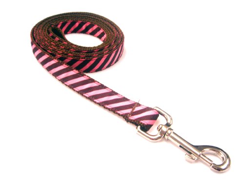 Medium Rose/Brown Stripes Dog Leash - Nylon Webbing: 3/4