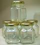 Set of 6 - 3.5 Ounce Quadra Dlx Clear Glass Jars From Europe with Seal Tight Gold Cap