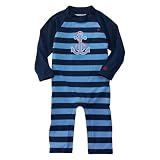 Coolibar UPF 50+ Kid's Infant Beach Romper - Sun Protective (24 Months - Surf Blue/Navy Stripe)