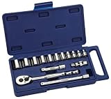JH WILLIAMS SNAP ON 15 PIECE 3/8 DRIVE SOCKET AND DRIVE TOOL SET, COMPACT CASE, SAE