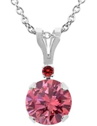 0.92 Ct Round Pink Diamond Cognac Red Diamond 14K White Gold Pendant
