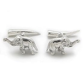3D Sterling Silver African Elephant and Tusks Cufflinks