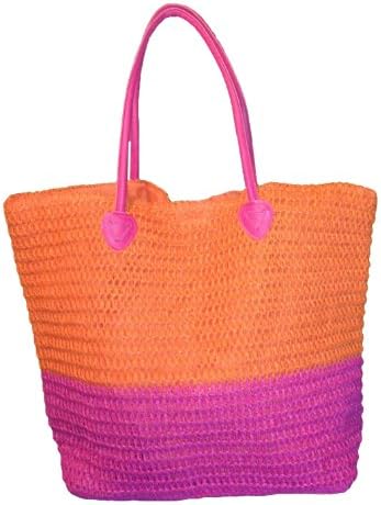 Large 2 Tone Crocheted Straw Beach Bag Tote- 20"x15"x5"
