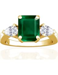 14K Yellow Gold Emerald Cut Emerald Three Stone Ring (GIA Certificate)