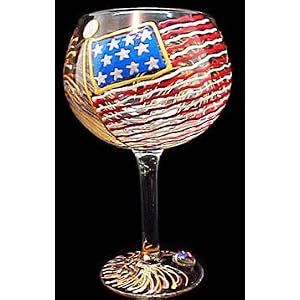 America's Flag Design - Hand Painted - Grande Goblet - 17.5 oz.. by
