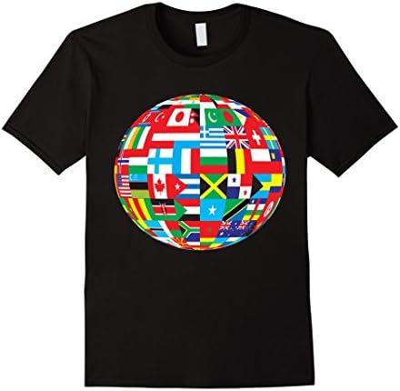 Men's World Global Country Flag National Pride Globe Atlas T-Shirt 2XL Black