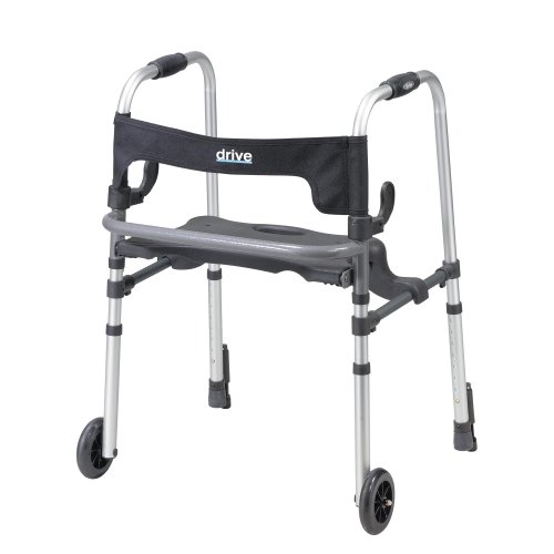 Drive Medical Clever-Lite LS Rollator Walker with Seat and Push Down Brakes, Gray