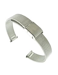 10-14mm T&C Adjustable Metal Mesh Solid Buckle Watch Band Silver Tone Ladies