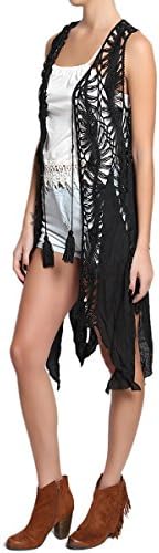 CSG Boho Chic Drapey Handkerchief Ruffle Crochet Long Vest Waistcoat
