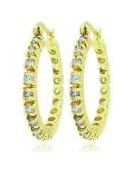 14k Yellow Gold Diamond Hoop Earring, Birthstone of April