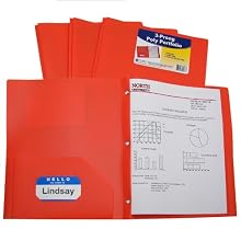 C-Line Two-Pocket Heavyweight Poly Portfolio with Prongs, For Letter Size Papers, Includes Business Card Slot, 1 Case of 25 Portfolios, Orange (33962)