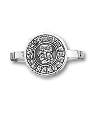 Mayan Calendar Cuff Bracelet with Disc Antiqued Sterling Silver