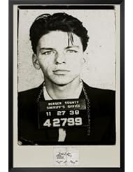 Home: Professionally Framed Frank Sinatra (Mug Shot) Music Poster Print - 24x36 with Solid Black Wood Frame - Poster Revolution