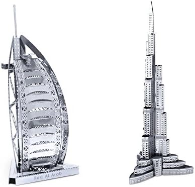 Set of 2 Metal Works Models 3D Laser Cut Building Models: Burj Al Arab & Burj Khalifa