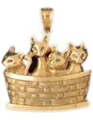 Dazzlers Solid 14 karats Gold Cat Kitten in Basket Charm Pendant available in three colors from jewelsberry (weights: 7.5 grams only)