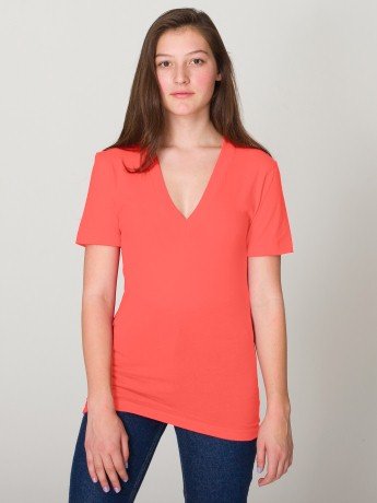 American Apparel Unisex Sheer Jersey Short Sleeve Deep V-Neck