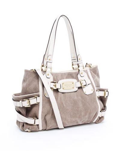 Michael Kors Gansevoort Medium Canvas Satchel Hemp Vanilla Hand Bag