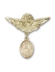Gold Filled Baby Badge with St. Wenceslaus Charm and Angel with Wings Badge Pin