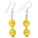 Handmade Golden Yellow Cat's Eye & Silver Beaded Earrings