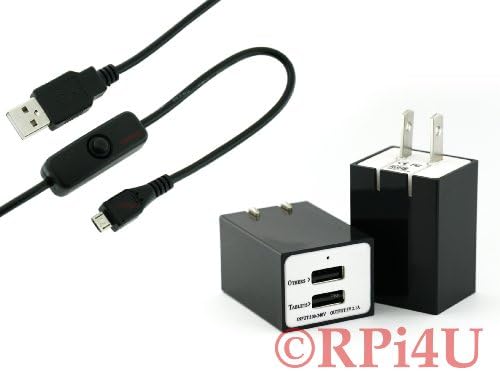 Raspberry Pi USB Power Adapter with Micro USB Cable w/ ON/OFF Switch 5V 2.1A