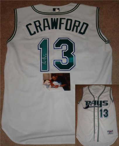 Carl Crawford Autographed/Hand Signed Tampa Bay Devil Rays Authentic Throwback Jersey