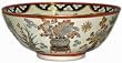 Decorative 8-inch Porcelain Bowl, Japanese Imari Style - Hand Painted with Black and Gold Fruits and Flowers