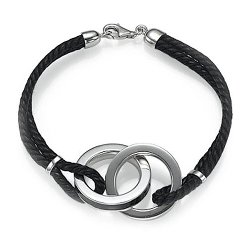 Sterling Silver Interlocking Ring Bracelet With Cotton Cord