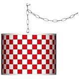 Checkered Red Giclee Swag Style Plug-In Chandelier