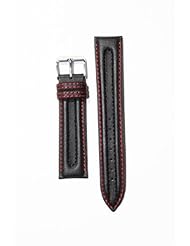 20mm BULOVA Black Neoprene and Genuine Leather Lining Watchband with Red Stitching