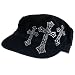 Triple Crystal Cross Frayed Cadet Hat Cap Adjust Black