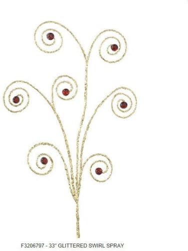 RAZ Imports - Gold and Red Glittered Swirl Spray