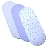 Pack of 3 Fitted Cotton Moses Basket Sheets - 1 White, 1 Blue, 1 Blue Teddy Ami