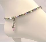Anklet - A43 - Swarovski (tm) Crystals - Stretch ~ Pastel Mix with Pink Mule