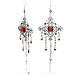 Ladies Silver Diamond-Shaped Hollow Out Agate & CZ Charm Hook Dangle Earrings Jewellery - Multicolor