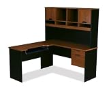 Bestar Innova L-Shape Wood Computer Workstation with Hutch in Tuscany Brown