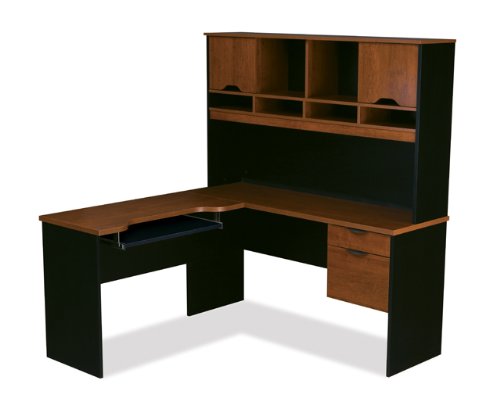 Bestar Innova L-Shape Wood Computer Workstation with Hutch in Tuscany Brown