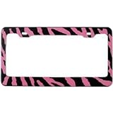 Zebra Pink License Plate Frame (Made Of METAL)