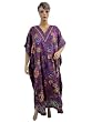 Purple Floral Print Satin Crepe Caftans Kaftans Womens Nighty Wear Maxi Dress